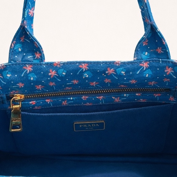 Prada • Canapa 2 Way Canvas Tote Bag in Blue St. Palm, a Limited Edition Print - Picture 10 of 15